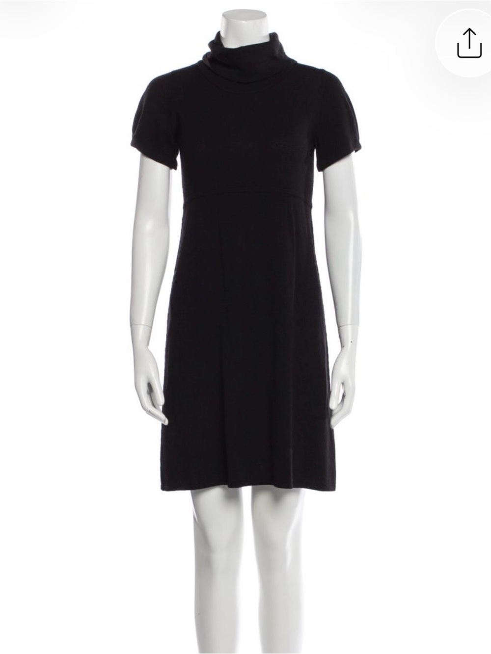 Theory Merino Wool Black Short-Sleeve Turtleneck Mini Dress